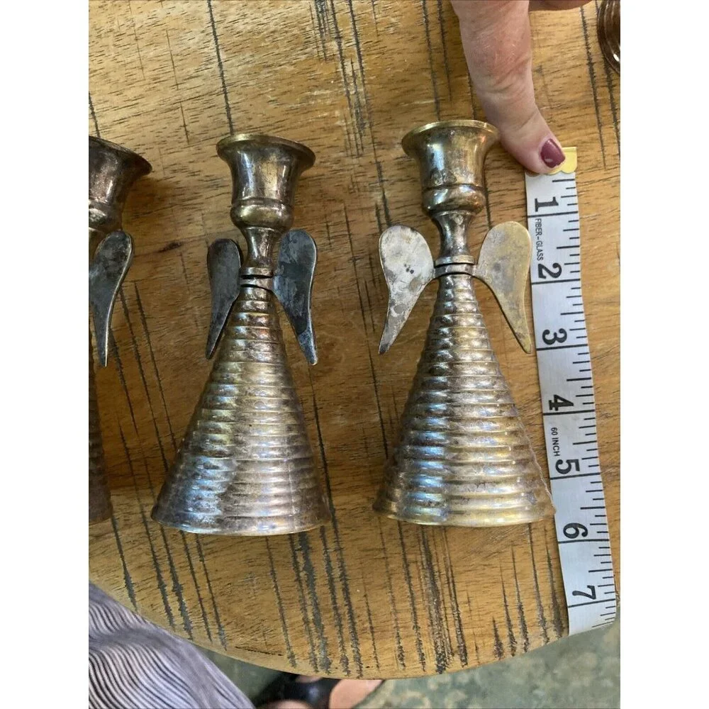 VTG Brass Angels Made India Abstract Angel Candle Stick Candle Holder Set Of 4